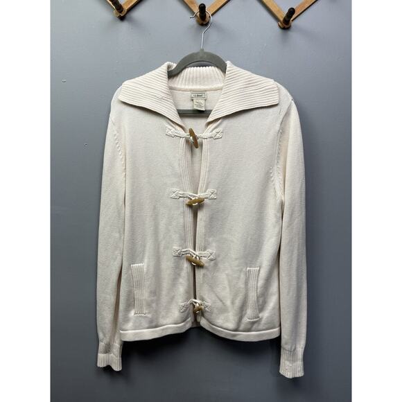 L.L. Bean Sweaters - LL Bean Chunky Knit Sweater Womens Size Large Ivory Cream Toggle front